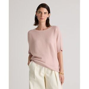 Quince Women Lightweight Cotton Cashmere Link-Stitch Dolman Sweater Pink XS